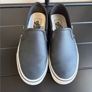 Vans Black Perforated Leather Slip-On Sneakers - 7.5W/6M